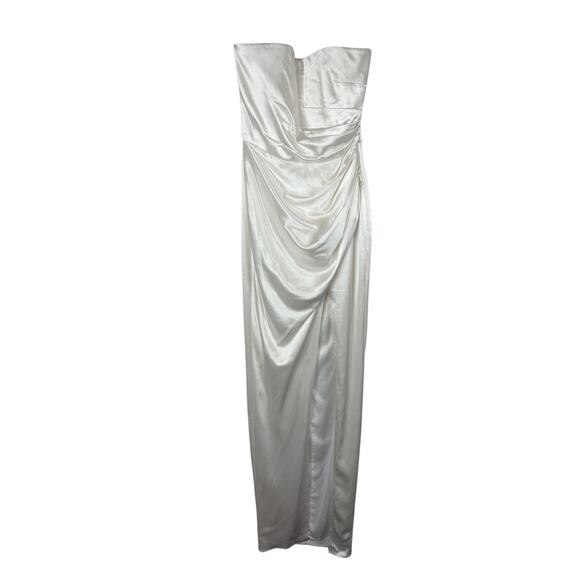 Sau Lee Priyanka Strapless Gown Maxi Dress Satin Ruched Side Slit Bridal Ivory 2 - Picture 4 of 12